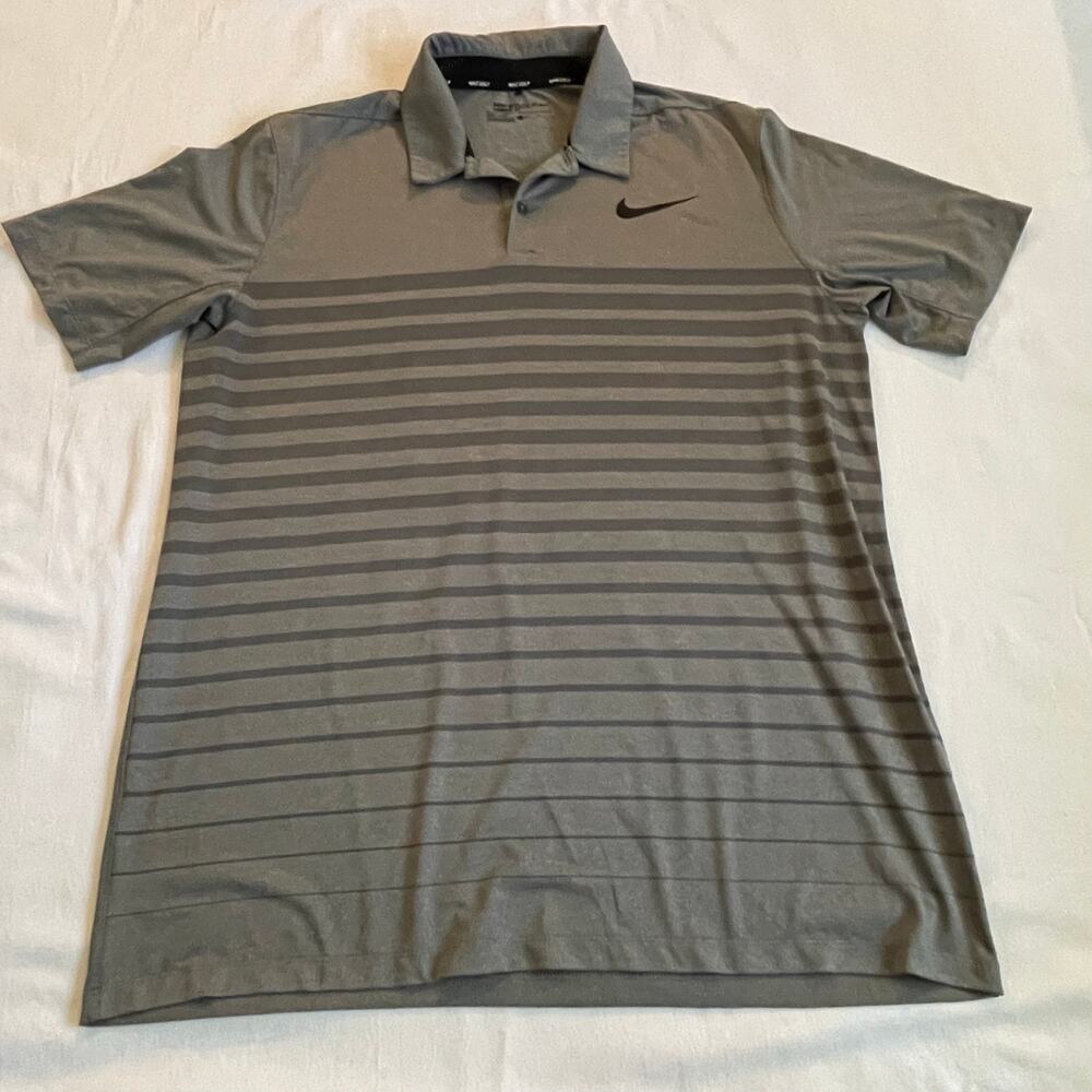 Nike Golf Dri-FIT Men’s Large Gray Striped Performance Polo Shirt